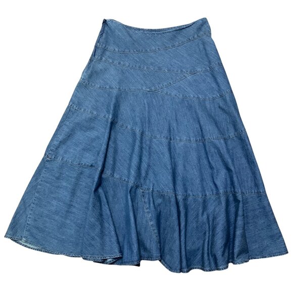 Lauren Jeans Co Denim Midi 100% Cotton Blue Patched Paneled Design Y2K Boho - Picture 4 of 11